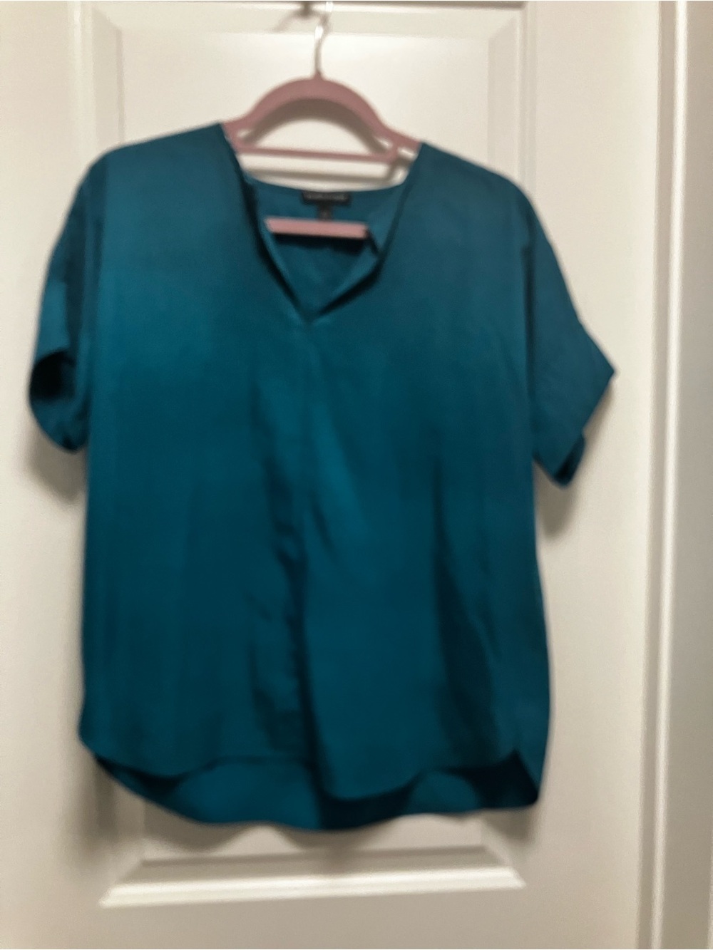 EILEEN FISHER Teal Blue Tencel Lyocell Blend V-Neck Blouse Top XXS Flaw
